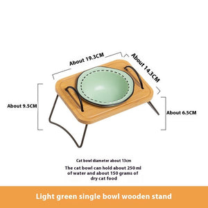 Wooden Pet Feeding Rack With Ceramic Bowl Anti Spill