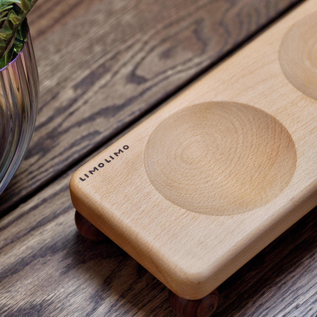 Solid Wood Stand Ceramic Pet Feeding Bowl