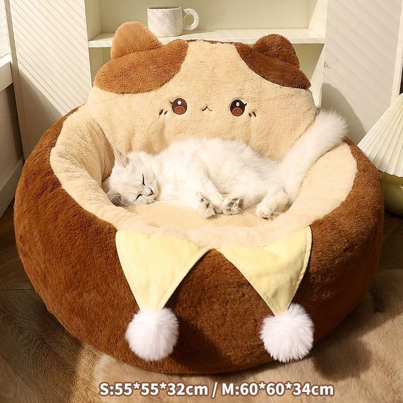 Round Soft Pet Sofa Bed Warm Sleeping Cushion