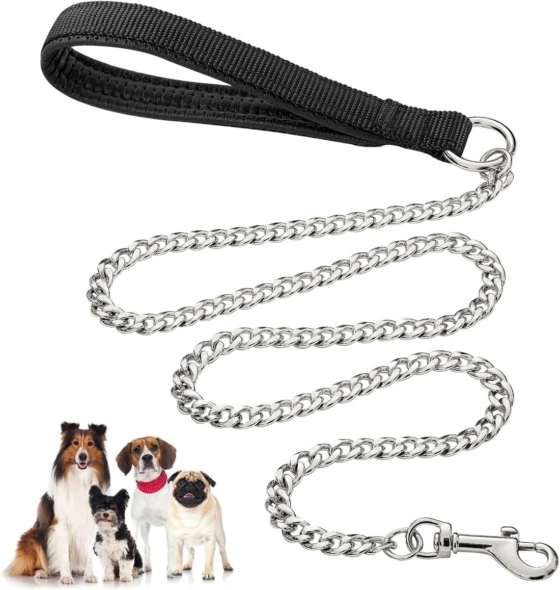 Heavy Duty Metal Chew Proof Chain Pet Leash Padded Handle