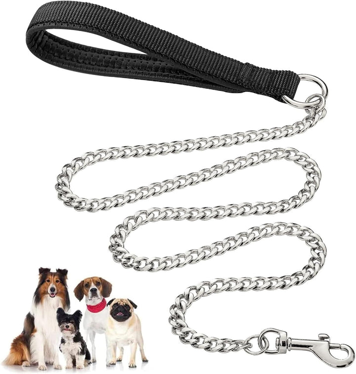 Heavy Duty Metal Chew Proof Chain Pet Leash Padded Handle