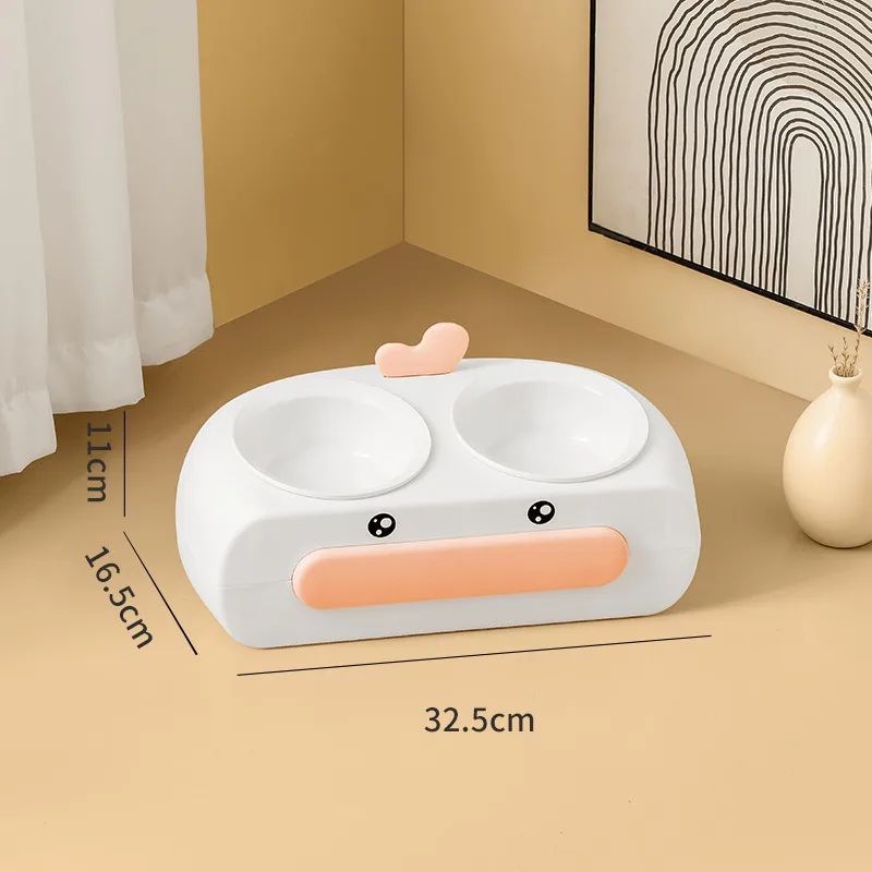 Duck Design Double Bowl Plastic Feeding Tray Pet Dish