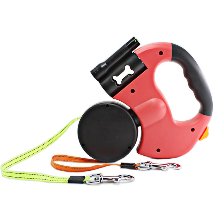 Pet Dual Head Leash Flashlight Retractable Training Rope