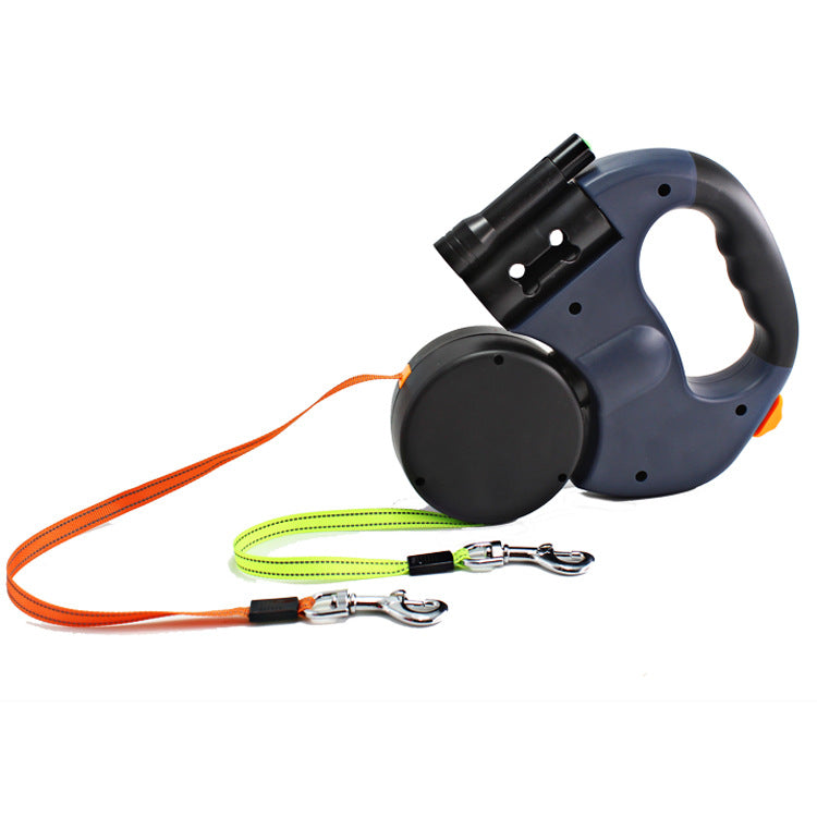 Pet Dual Head Leash Flashlight Retractable Training Rope