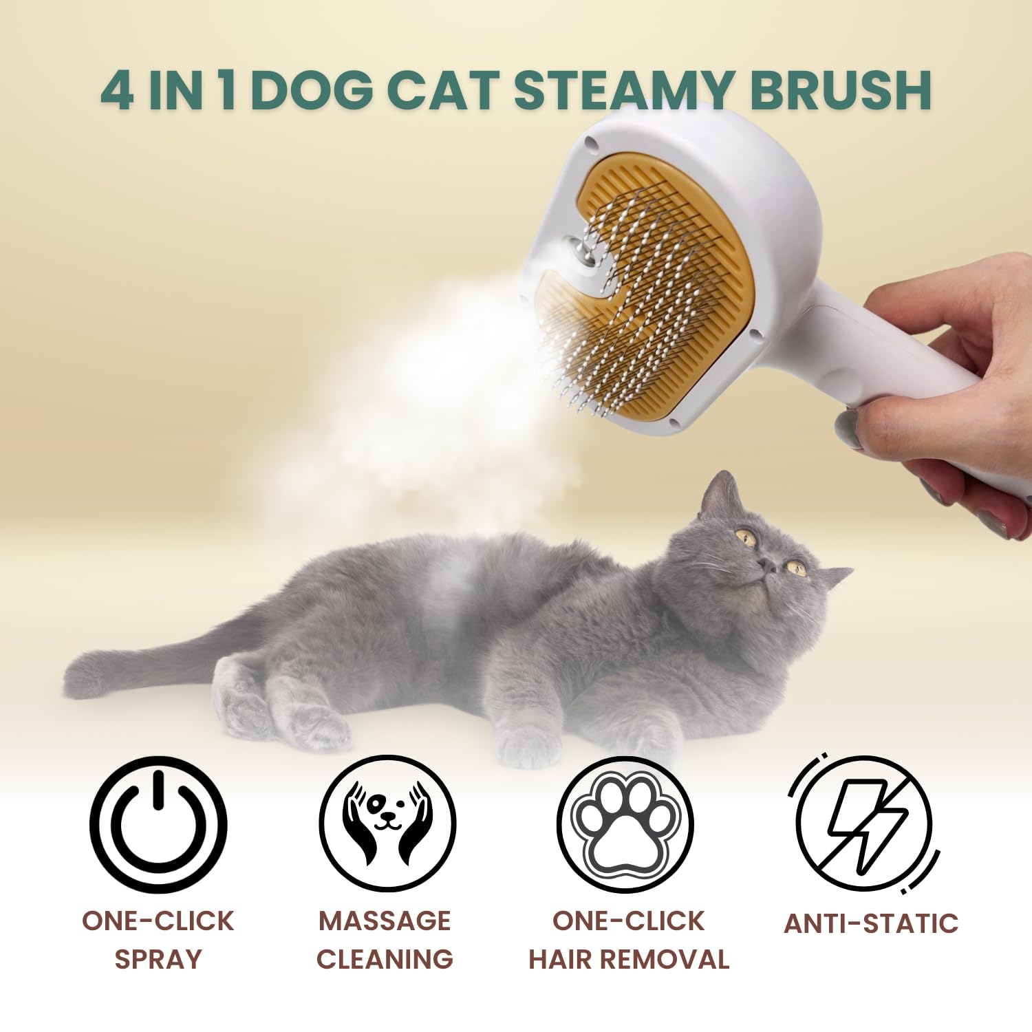 Pet Grooming Steam Brush With Spray For Shedding