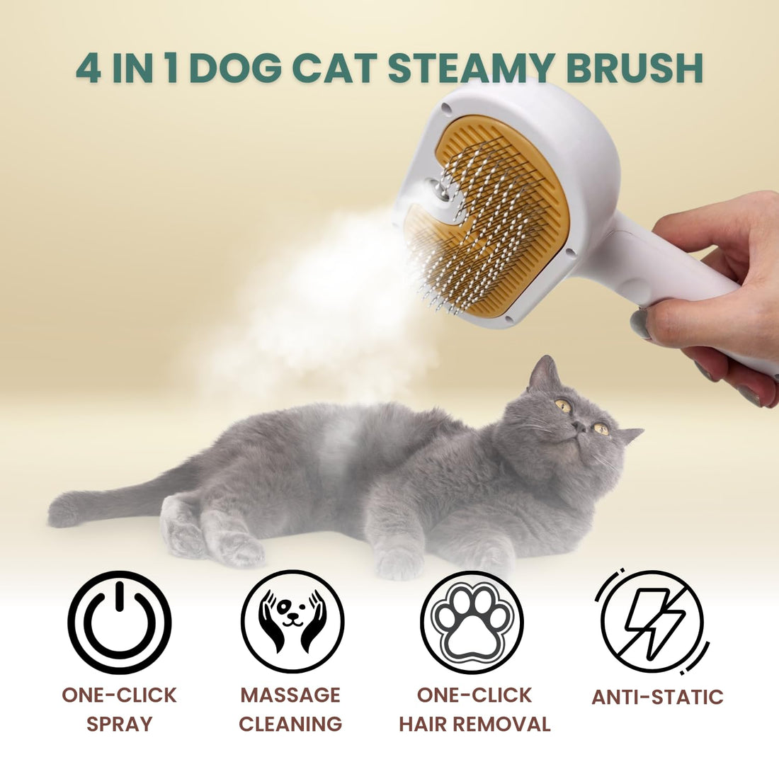 Pet Grooming Steam Brush With Spray For Shedding