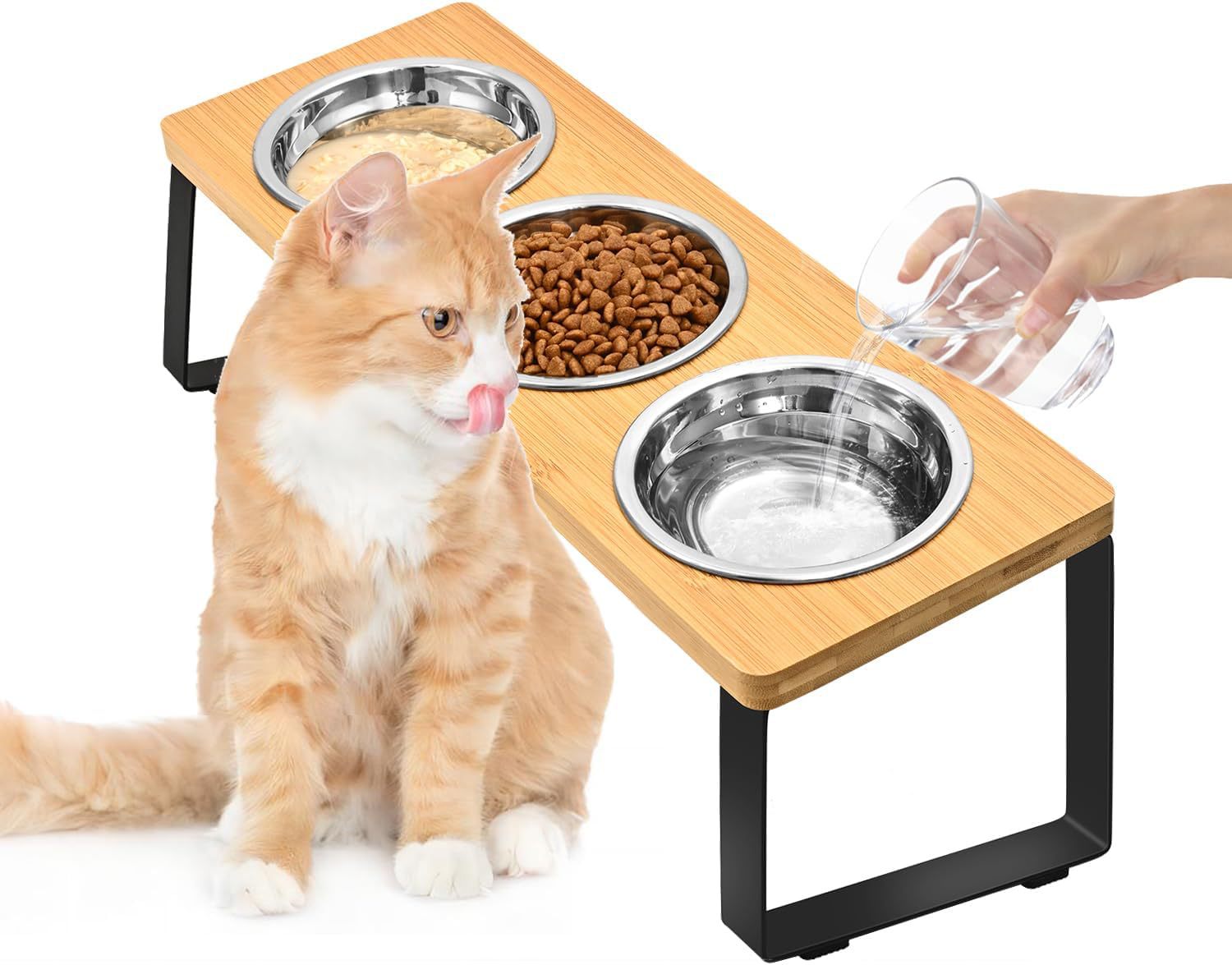 Log Style Iron Wood Pet Feeding Rack With Bowl Stand
