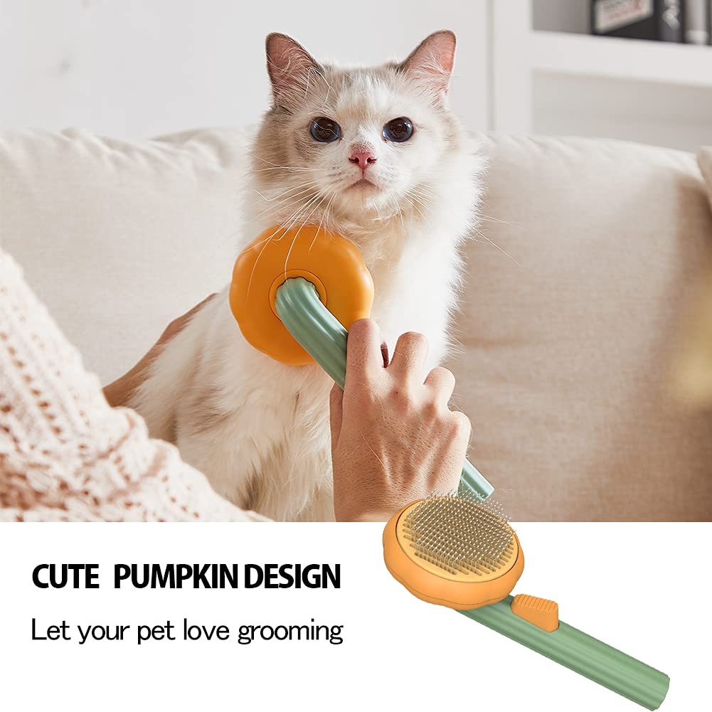 Pumpkin Design Self Cleaning Slicker Grooming Pet Brush