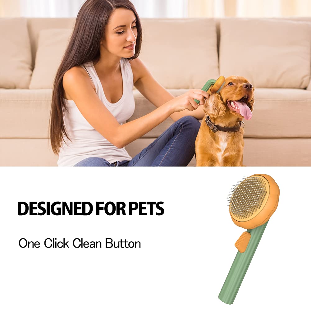 Pumpkin Design Self Cleaning Slicker Grooming Pet Brush