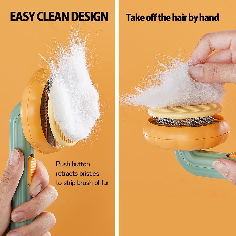 Pumpkin Design Self Cleaning Slicker Grooming Pet Brush