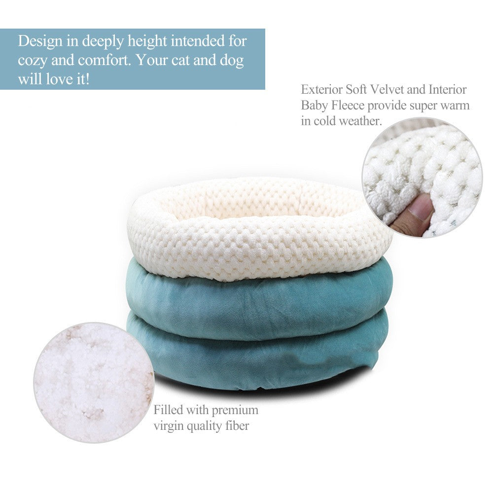 Semi-Closed Round Velvet Deep Sleep Cozy Pet Bed