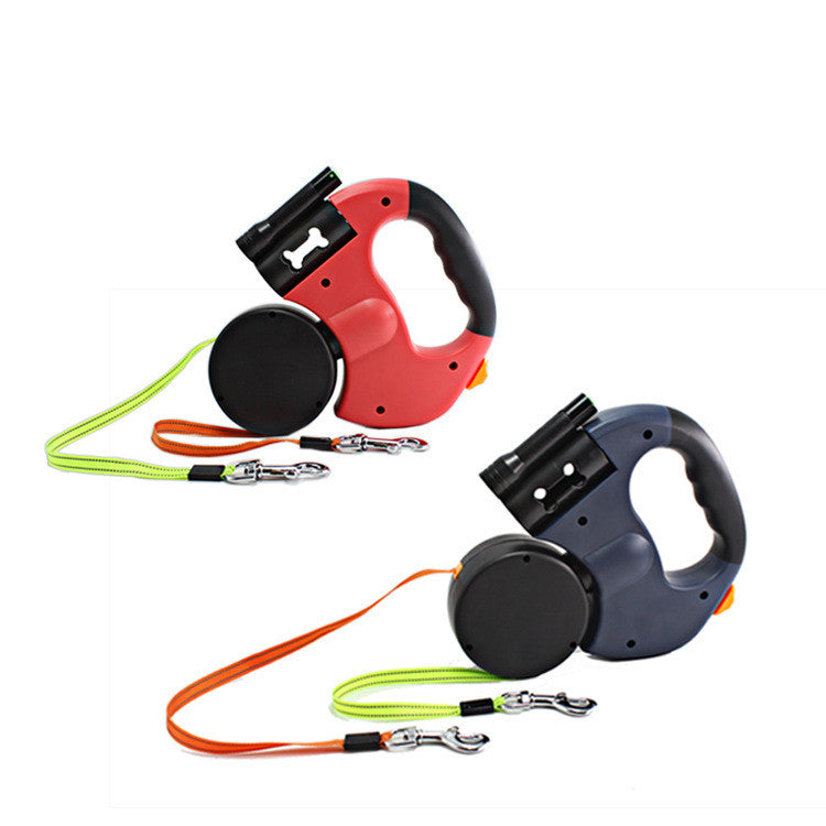 Pet Dual Head Leash Flashlight Retractable Training Rope