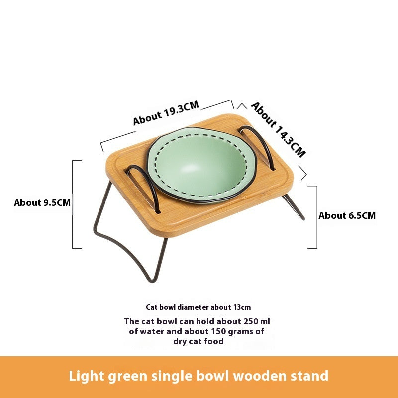 Wooden Pet Feeding Rack With Ceramic Bowl Anti Spill