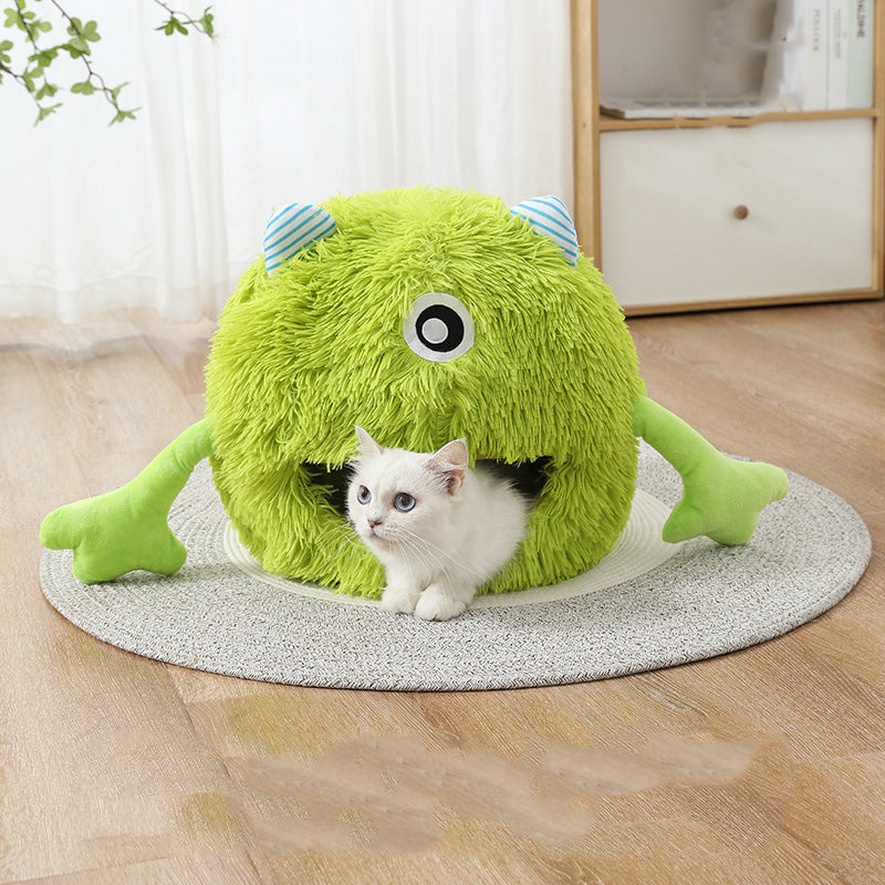 Machine Washable Fluffy Round Pet Bed Calming Plush Cushion