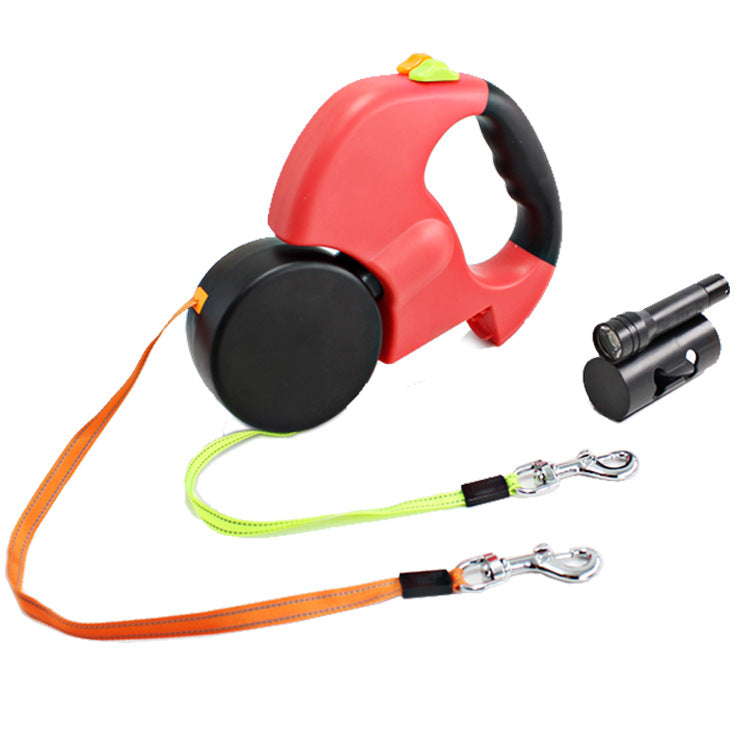 Pet Dual Head Leash Flashlight Retractable Training Rope