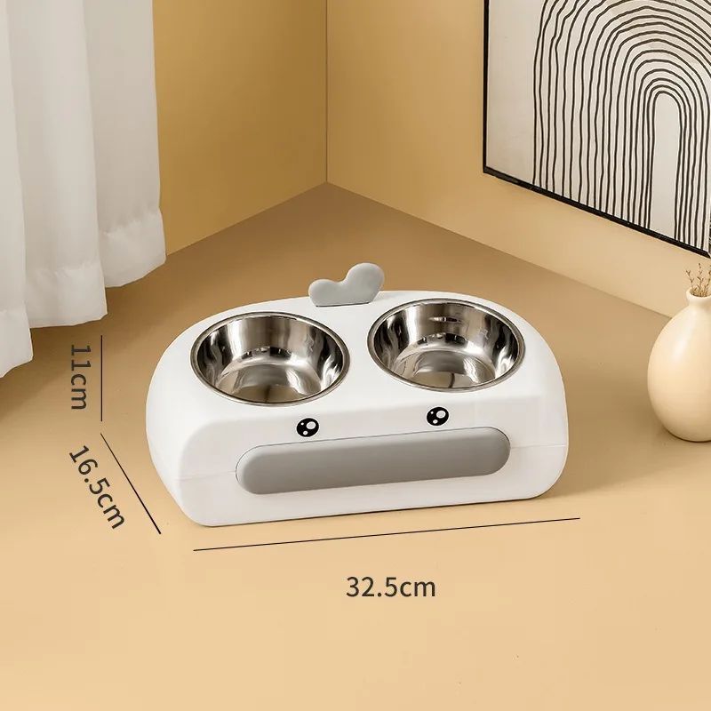 Duck Design Double Bowl Plastic Feeding Tray Pet Dish