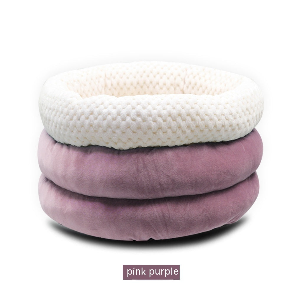 Semi-Closed Round Velvet Deep Sleep Cozy Pet Bed