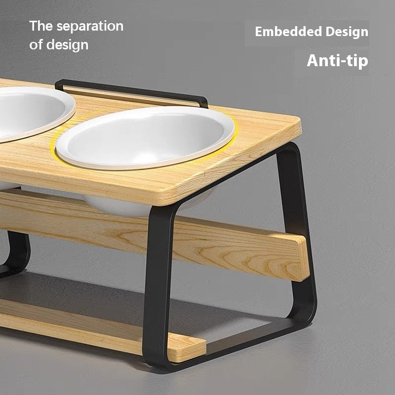 Ceramic Double Bowl Elevated Feeding Water Bowl Pet Dish