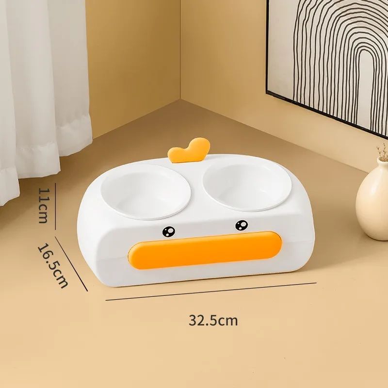 Duck Design Double Bowl Plastic Feeding Tray Pet Dish