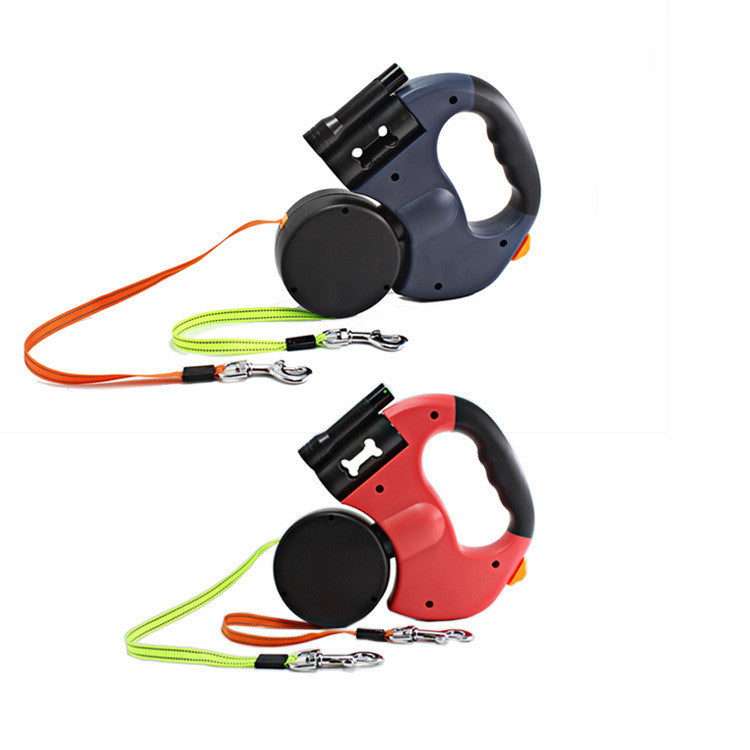 Pet Dual Head Leash Flashlight Retractable Training Rope
