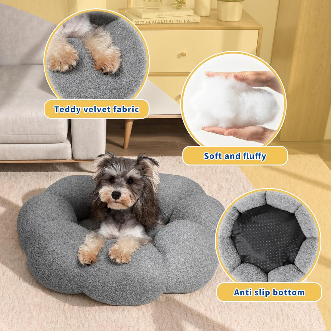 Fluffy Round Plush Pet Bed Calming Donut Style Non Slip Machine Washable