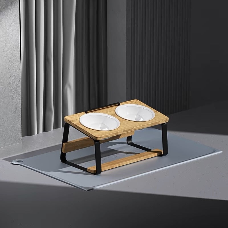Ceramic Double Bowl Elevated Feeding Water Bowl Pet Dish