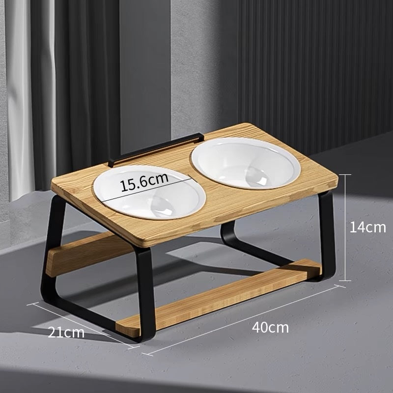 Ceramic Double Bowl Elevated Feeding Water Bowl Pet Dish
