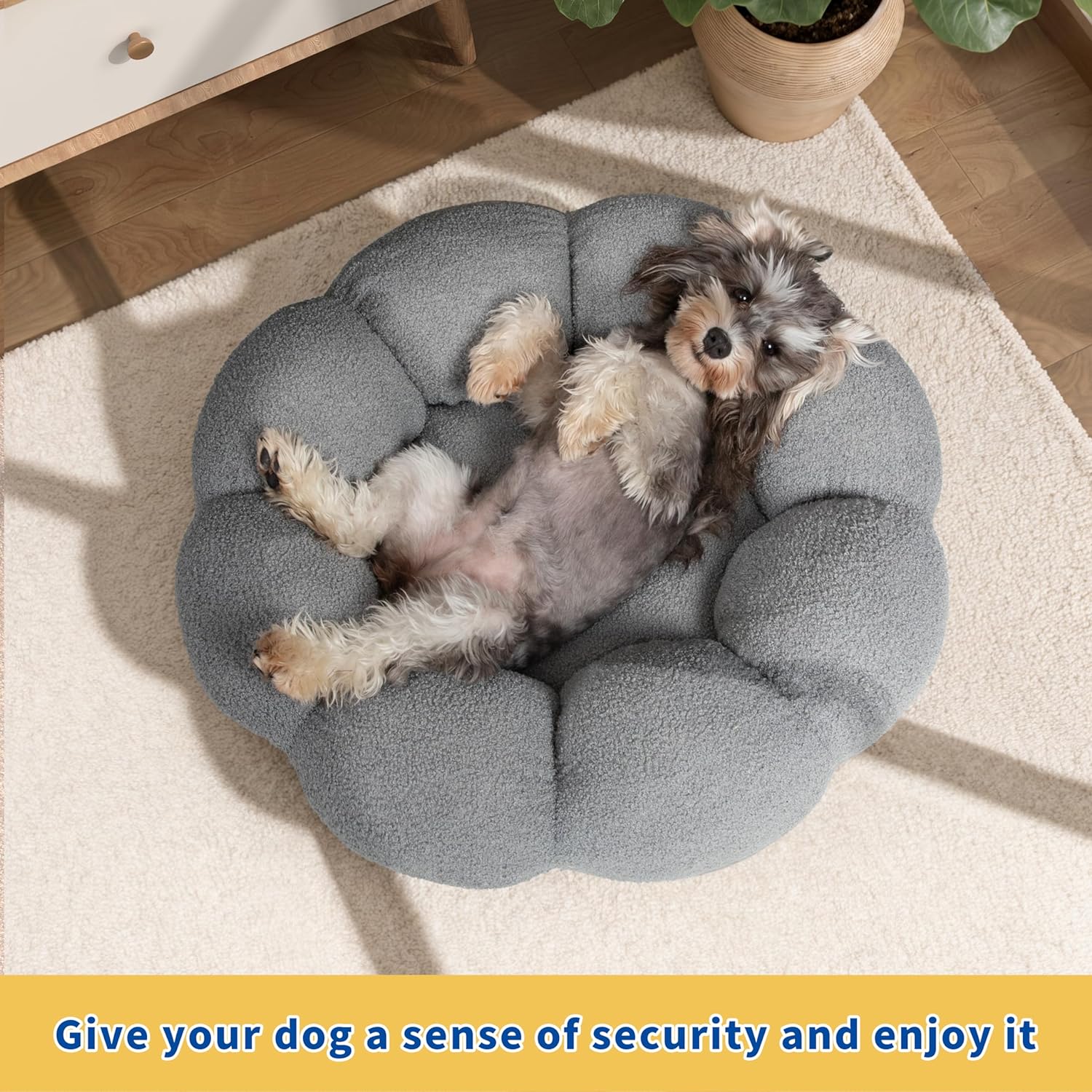 Fluffy Round Plush Pet Bed Calming Donut Style Non Slip Machine Washable