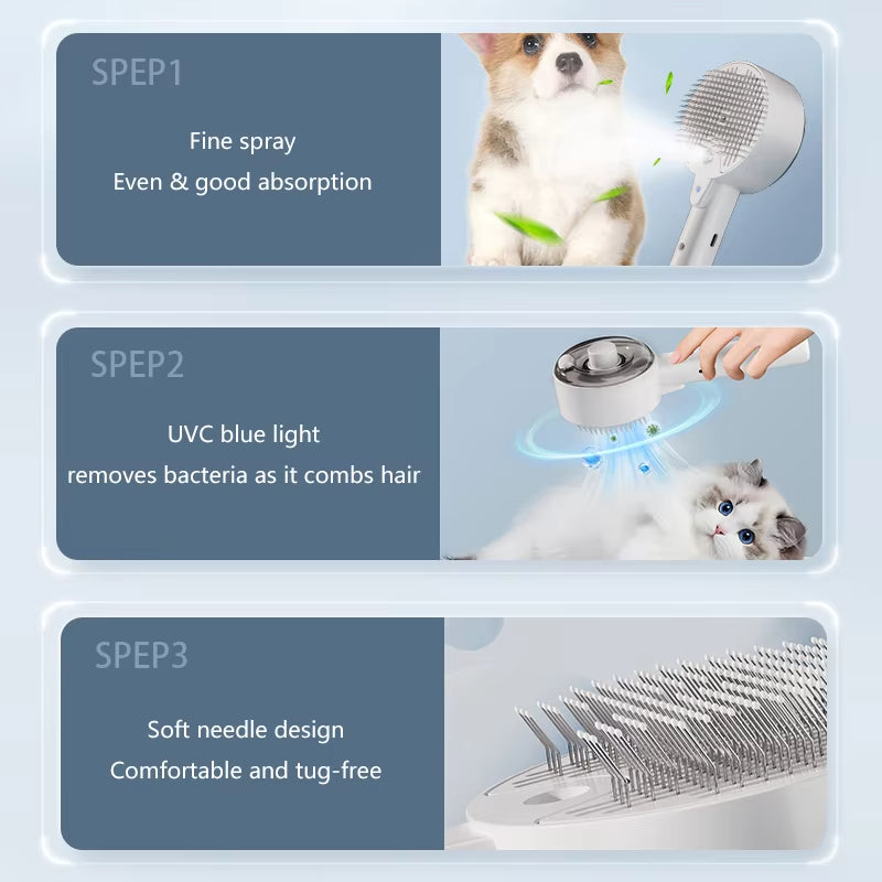 Electric Steam Spray Massage Grooming Shedding Pet Brush