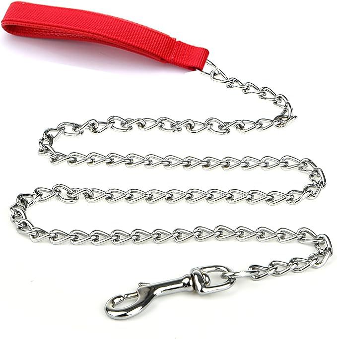 Heavy Duty Metal Chew Proof Chain Pet Leash Padded Handle