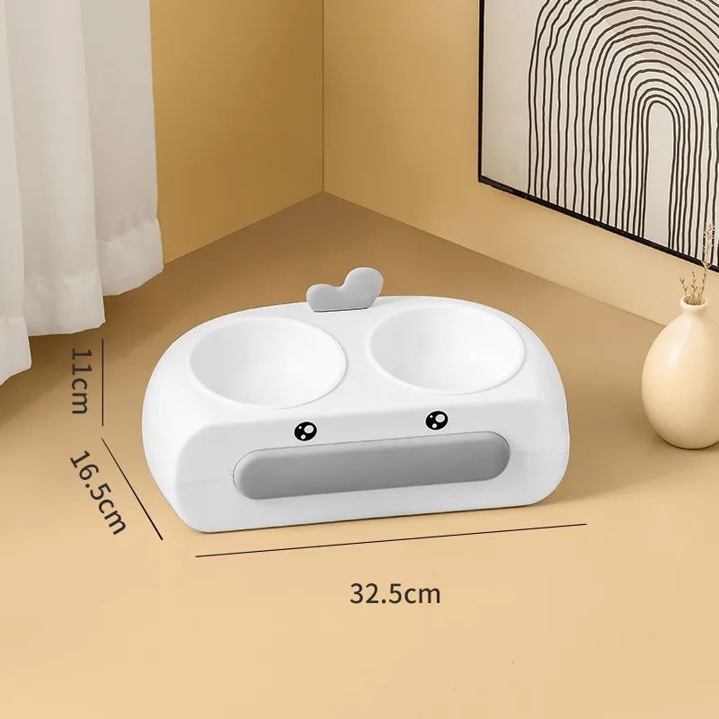 Duck Design Double Bowl Plastic Feeding Tray Pet Dish