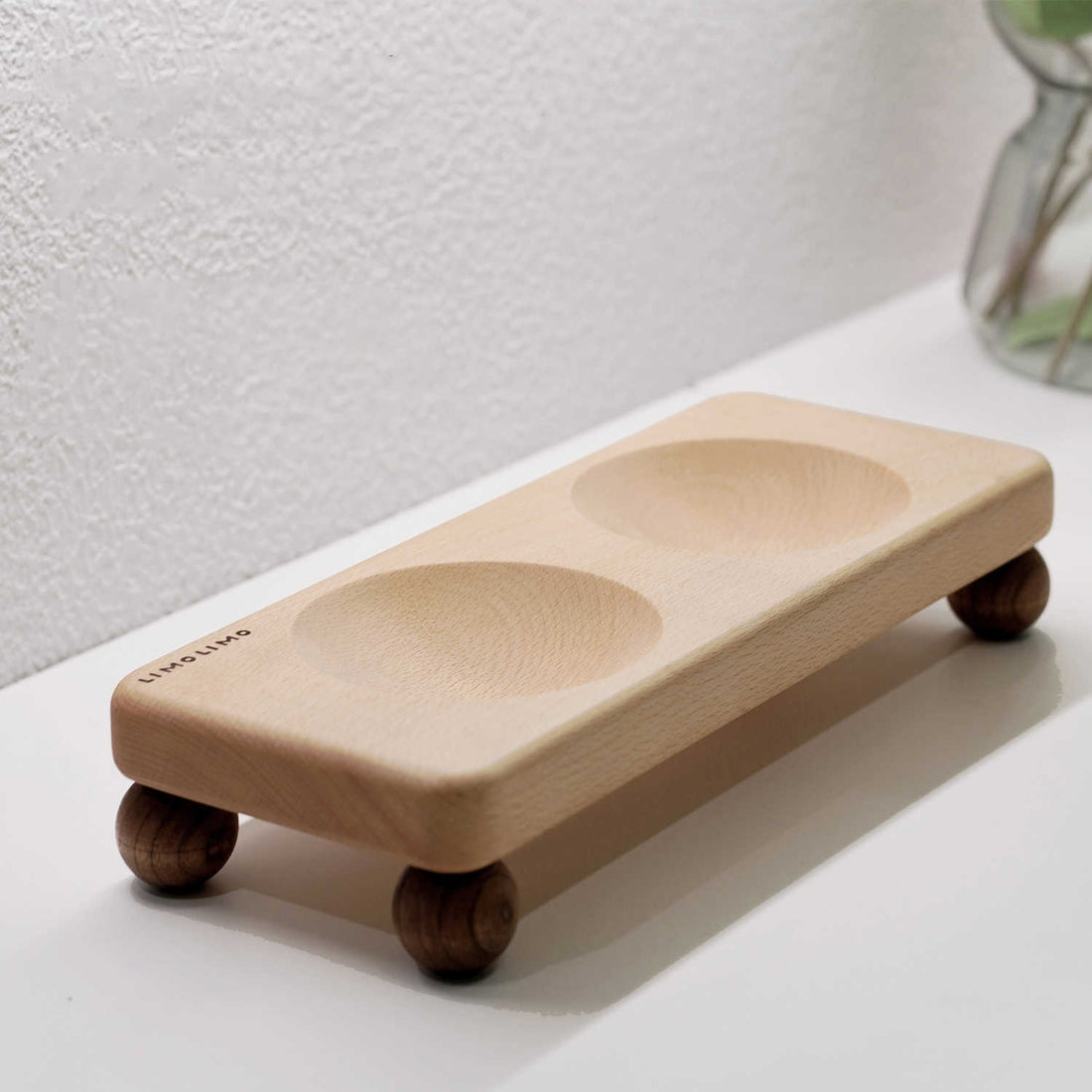 Solid Wood Stand Ceramic Pet Feeding Bowl