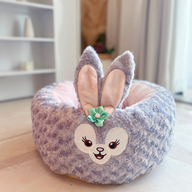 Cartoon Style Plush Pet Nest Cushion Round Bed For All Seasons