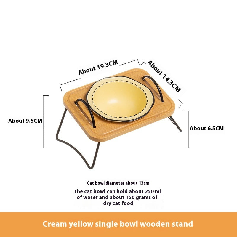 Wooden Pet Feeding Rack With Ceramic Bowl Anti Spill