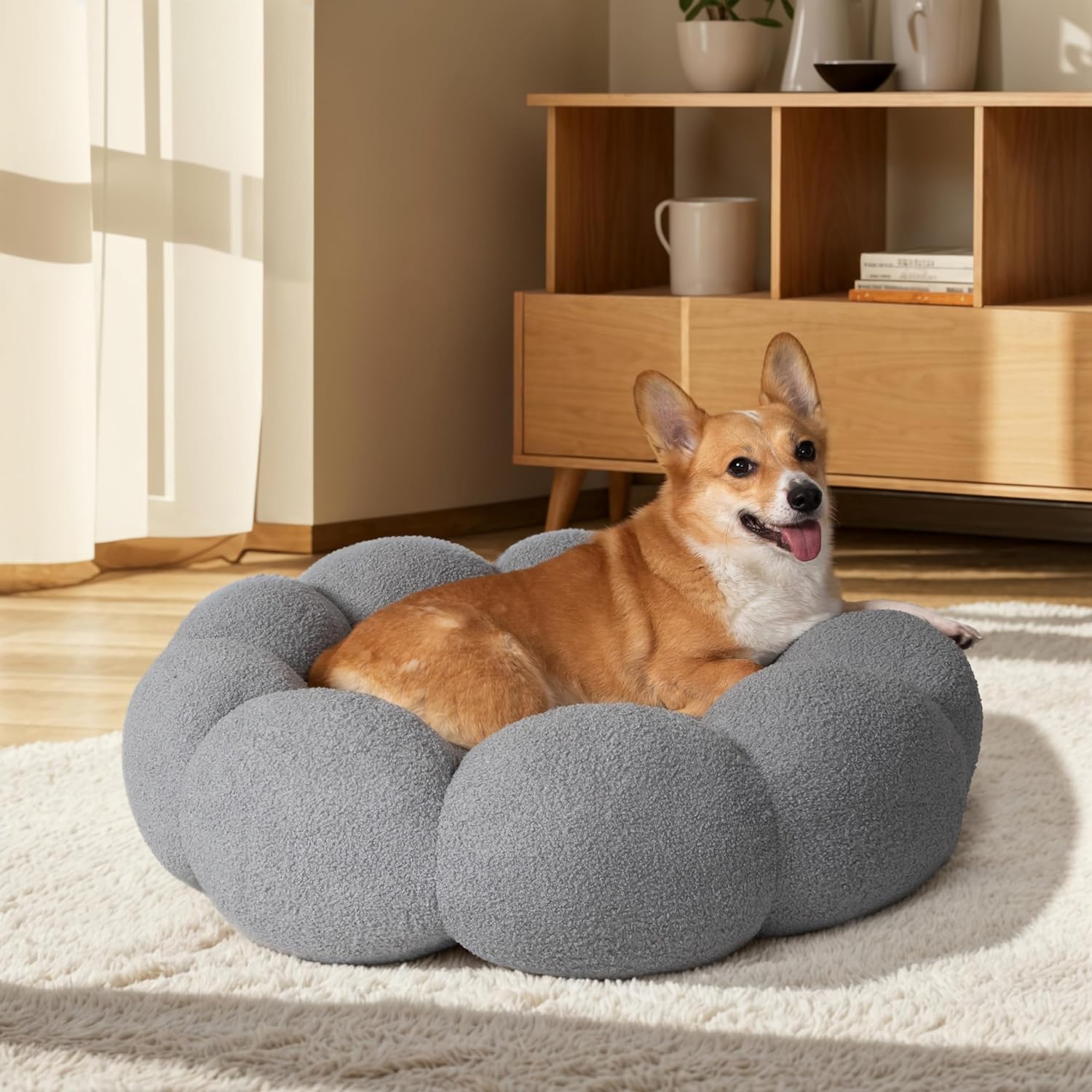 Fluffy Round Plush Pet Bed Calming Donut Style Non Slip Machine Washable