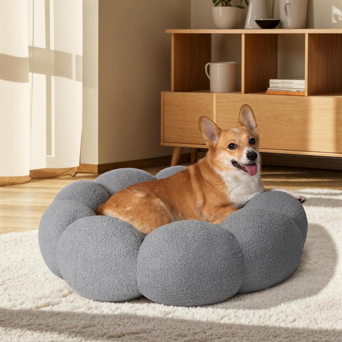 Fluffy Round Plush Pet Bed Calming Donut Style Non Slip Machine Washable