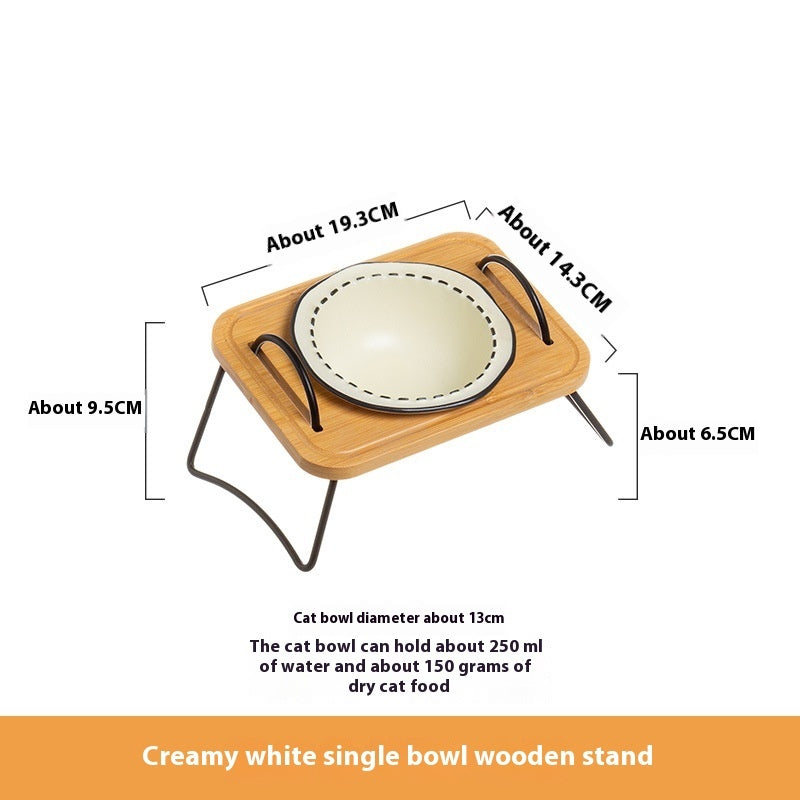 Wooden Pet Feeding Rack With Ceramic Bowl Anti Spill
