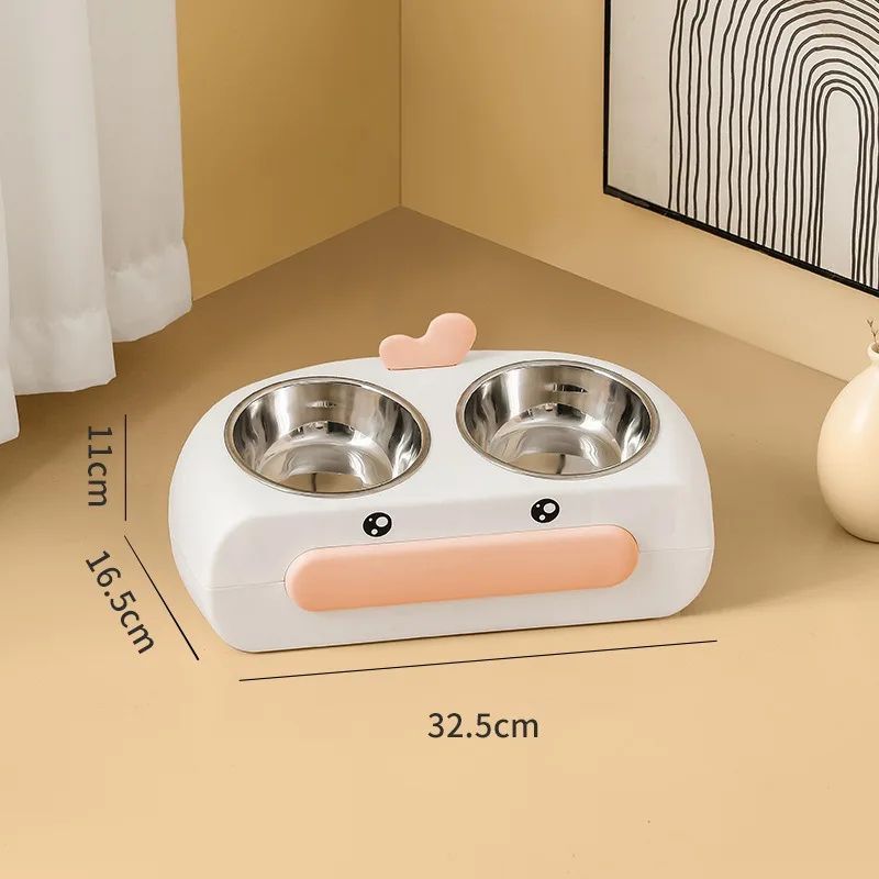 Duck Design Double Bowl Plastic Feeding Tray Pet Dish