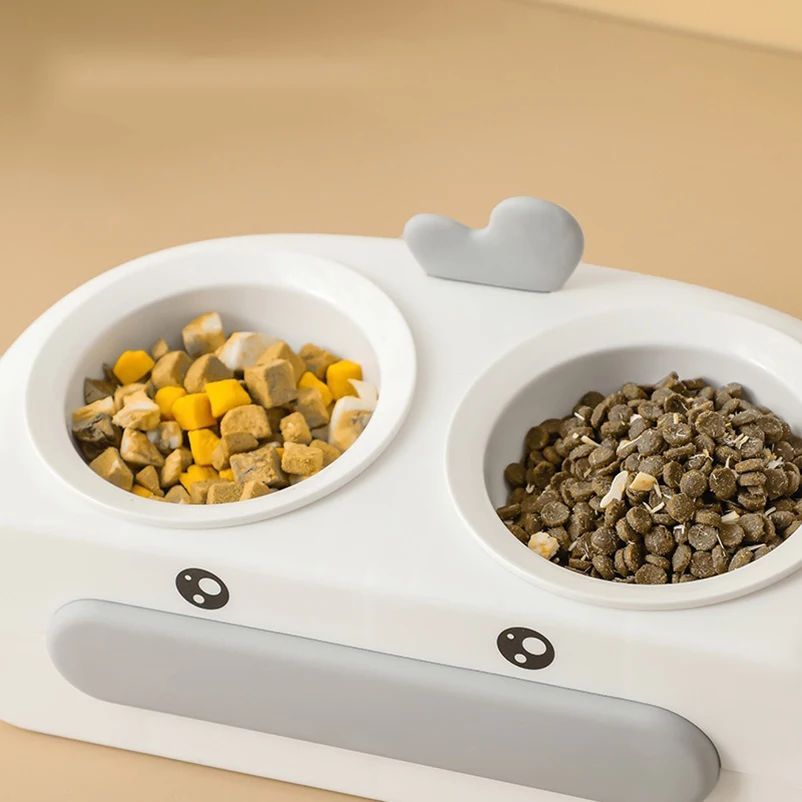 Duck Design Double Bowl Plastic Feeding Tray Pet Dish