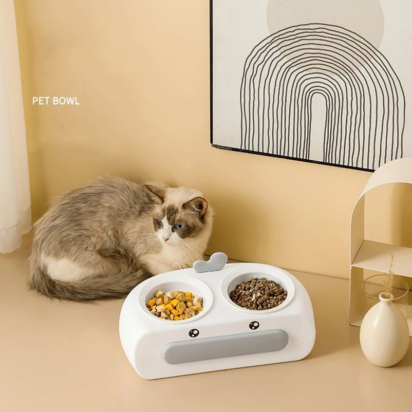 Duck Design Double Bowl Plastic Feeding Tray Pet Dish