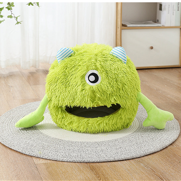 Machine Washable Fluffy Round Pet Bed Calming Plush Cushion
