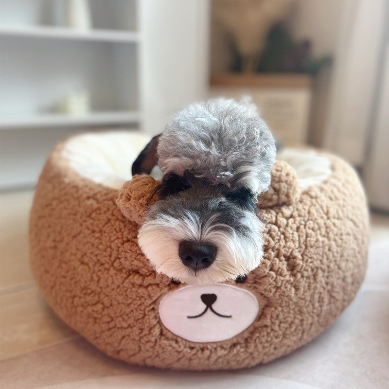 Cartoon Style Plush Pet Nest Cushion Round Bed For All Seasons