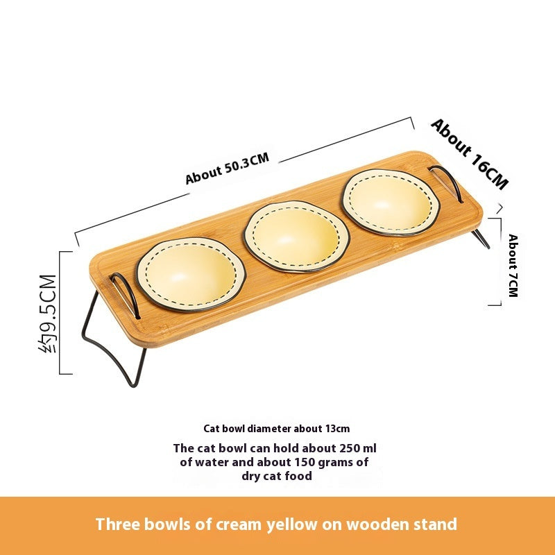 Wooden Pet Feeding Rack With Ceramic Bowl Anti Spill