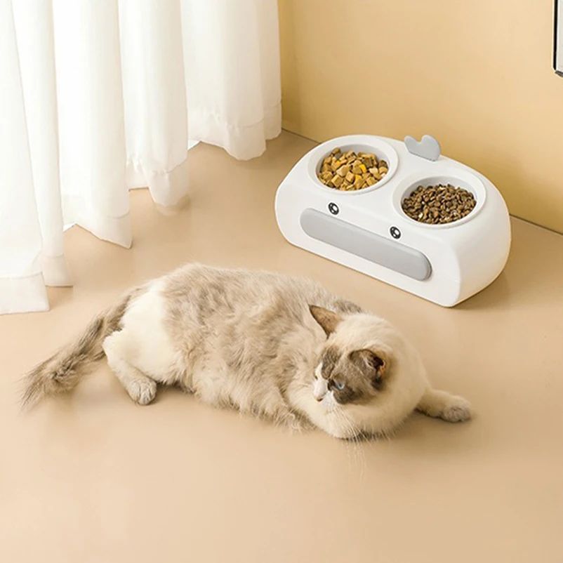 Duck Design Double Bowl Plastic Feeding Tray Pet Dish
