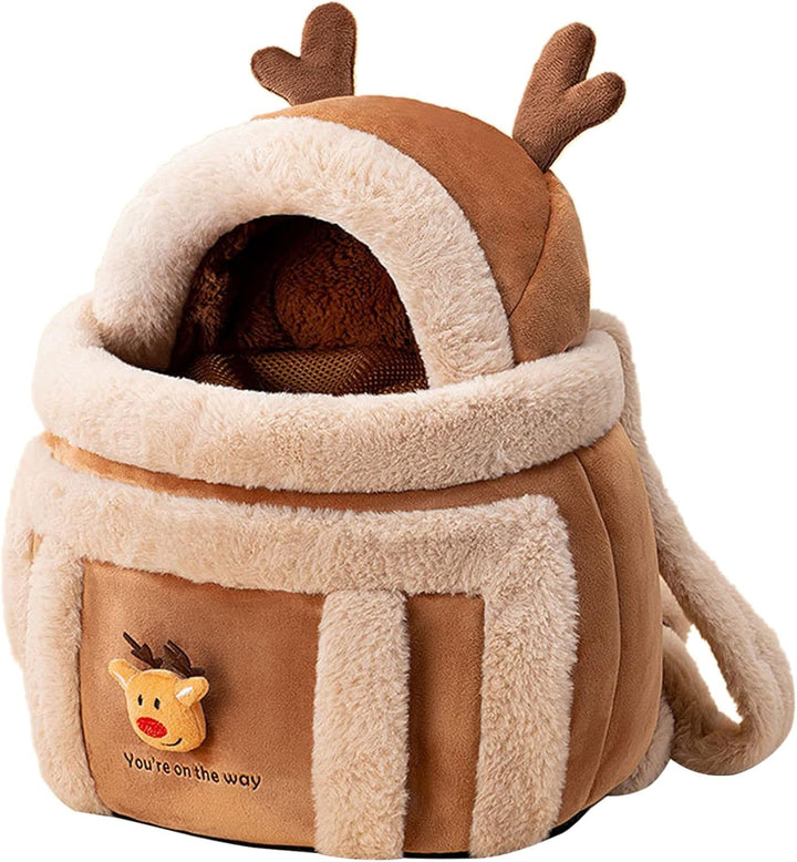 Plush Winter Pet Carrier Backpack Travel Bag With Hand Warmers