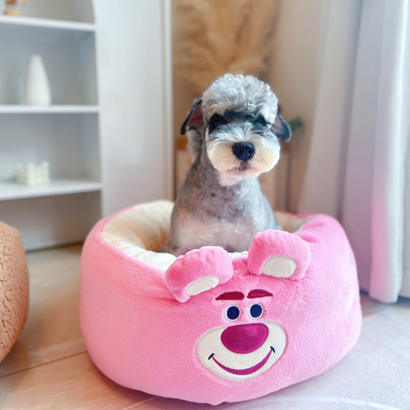 Cartoon Style Plush Pet Nest Cushion Round Bed For All Seasons