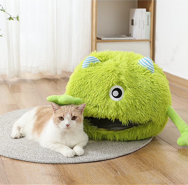 Machine Washable Fluffy Round Pet Bed Calming Plush Cushion