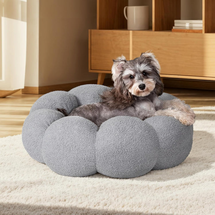 Fluffy Round Plush Pet Bed Calming Donut Style Non Slip Machine Washable