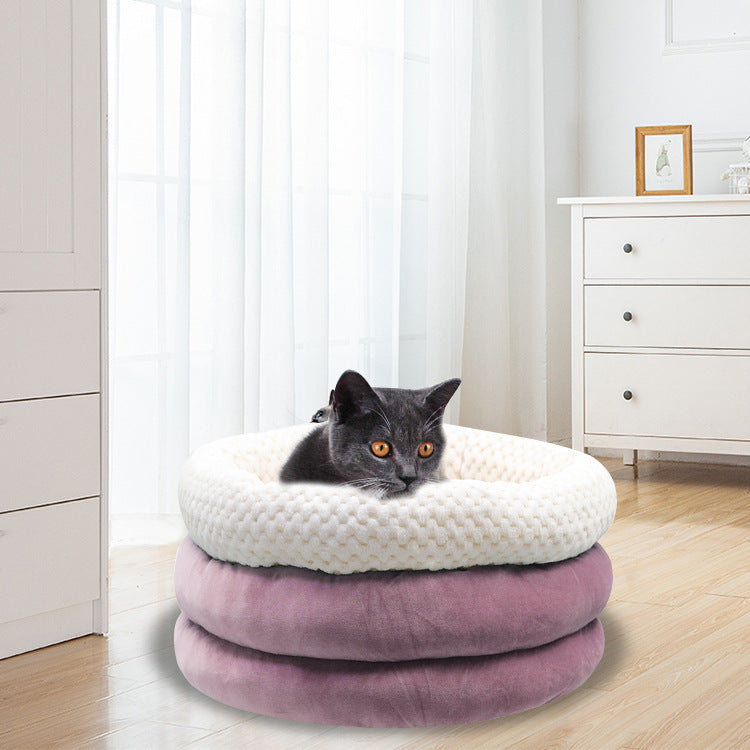 Semi-Closed Round Velvet Deep Sleep Cozy Pet Bed