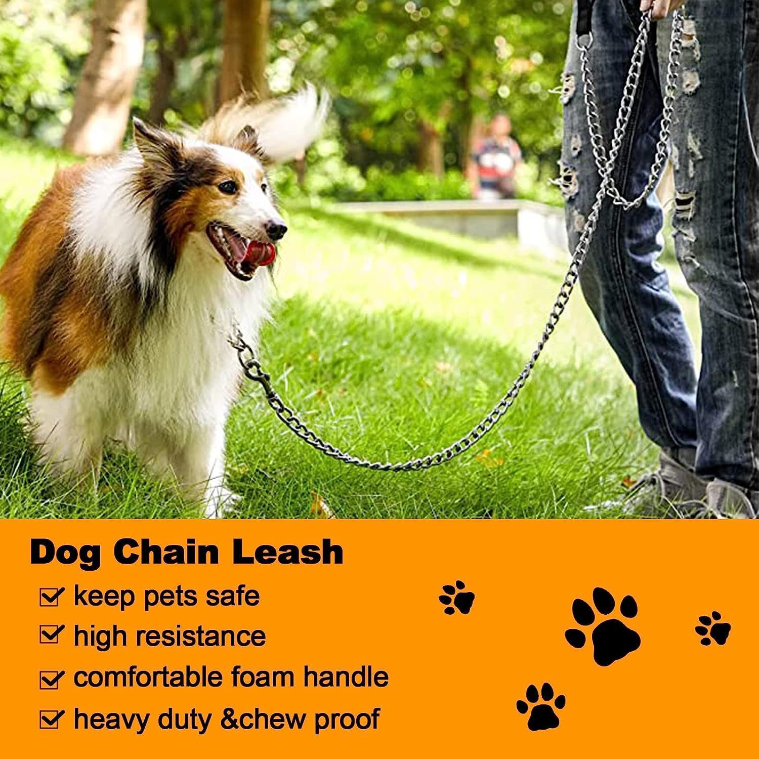 Heavy Duty Metal Chew Proof Chain Pet Leash Padded Handle